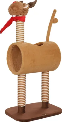 Produktbild von Kratzbaum 98 cm Katzenturm im Hirschdesign, mit Höhle, Spielball, Jutestämme Braun