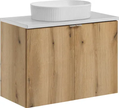 Zdjęcie produktu dla Zestaw Mebli Łazienkowych 80 Cm Z Umywalką Nablatową I Białym Blatem