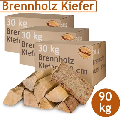 Produktbild von Kiefer Brennholz Kaminholz 90 kg Holz Für Ofen und Kamin Kaminofen Feuerschale Grill Feuerholz 30 cm Holzscheite Wood Kammergetrocknet Flameup