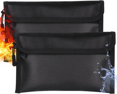 Obrázok produktu pre Ohňovzdorná taška na dokumenty 20,5x12 cm, 2 ks, vodotesná, čierna, pre pasy