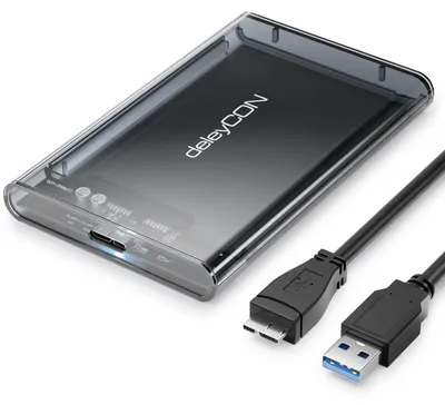 Produktbild von deleyCON SSD Festplattengehäuse USB-A 5Gbps 2,5 Zoll - Transparent Grau