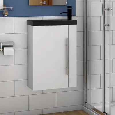 Produktbild von Badmöbel Set 45 cm Waschbecken mit Unterschrank Waschtisch Gäste WC kleinmöbel Weiß