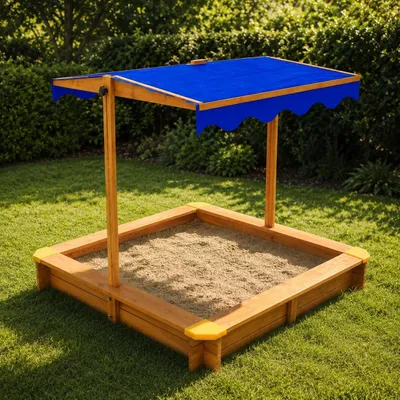 Produktbild von HAGO24 Sandkasten Sandbox Sandkiste Massivholz Dach UV-Schutz Bodenvlies Kinder Garten Spielzeug Sicherheit Outdoor Spielspaß Abdeckung Neigbar Höhenverstellbar