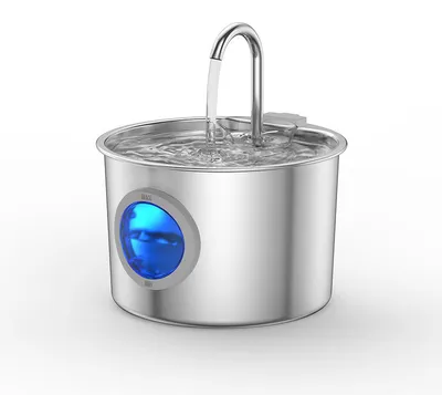 Produktbild von Zimilo Automatischer Katzenbrunnen 2,2L aus 304 Edelstahl, Trinkbrunnen mit Mehrfachfilter, Wasserhahn Design, für Katzen & kleine Hunde, Rundfenster