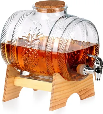 Produktbild von Vilde | Glasspender mit Getränkehahn - Zapfhahnflasche Ständer - Glaskrug mit Zapfhahn und Holzständer - Getränkespender - 5 l