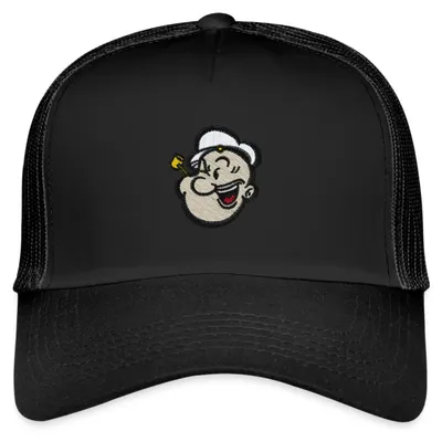 Produktbild von Spreadshirt Popeye Als Stickmotiv Trucker Cap, One size, Schwarz/Schwarz