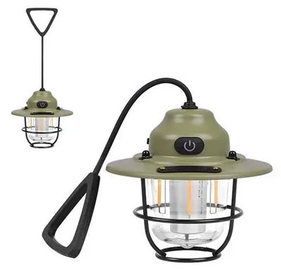 Produktbild von Retro Campinglampe, USB Aufladbare Zeltlampe, 4 Lichtmodi LED Campinglicht, IPX4 Wasserdichte Outdoor Lampe, Tragbare Notfallleuchte, Grün
