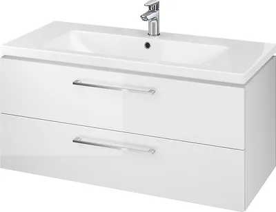 Produktbild von BADLAND Badmöbel Set Badezimmerschrank mit Keramikwaschbecken, 2-Schubladen LARA COMO 100 Weiß