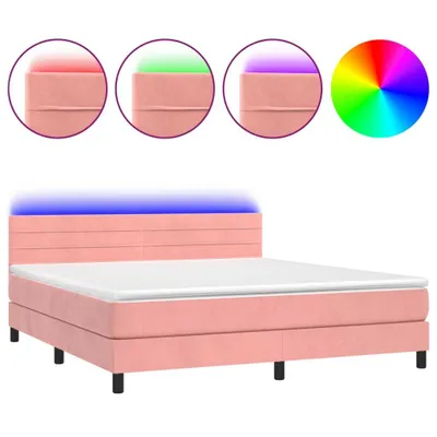 Produktbild von Boxspringbett mit Matratze & LED Rosa 180x200 cm Samt