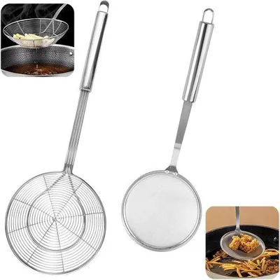 Produktbild von Set aus 2 Edelstahl-Schaumlöffeln zum Kochen, ideal für Suppen, zum Dämpfen und zum Frittieren in der Küche