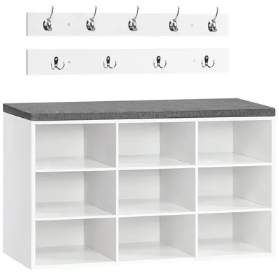 Immagine prodotto di TRANKIELO® - Set di armadietti con porta scarpe – Panca multifunzionale per scarpe – 9 scomparti e ganci – Legno bianco