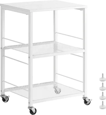 Image de Smusei Table d'appoint blanche à 3 étages avec roulettes 40x30x57cm