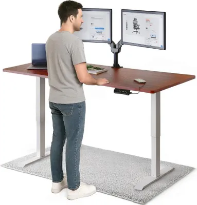 Produktbild von DESKSPACE PRO Elektrisch höhenverstellbarer Schreibtisch - 160x80 cm Memory & Kollisionsschutz, Computertisch Mahagoni Tischplatte / Weiße Gestell
