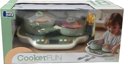 Produktbild von Kinderküche Spielset CookerFUN - Realistischer Herd mit Licht & Sound, Töpfe & Zubehör
