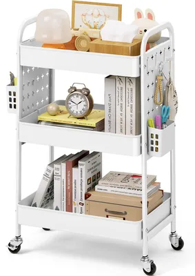 Image de KINGRACK, chariot de rangement à 3 niveaux, blanc