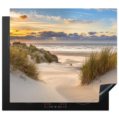 Produktbild von KitchenYeah© Herdabdeckplatte Strand - Düne - Gras - Sonnenuntergang - Meer , 60x52cm, Küche Deko, Glaskeramikkochfeld Herdabdeckung, Abdeckplatte fùr Kochfeld