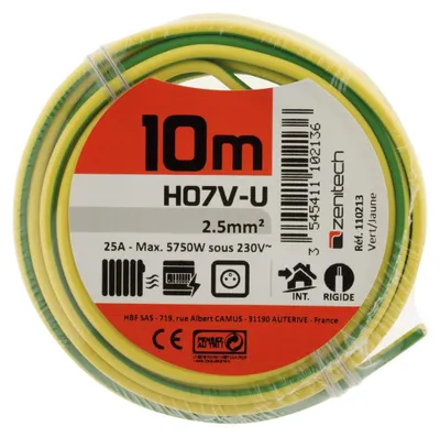 Produktbild von H07V-U Elektrokabel, grün, 2,5 mm² x 10 m, ungeschnitten, für Innenbereich
