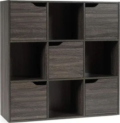 Zdjęcie produktu dla Regał z 5 drzwiami, 9 przegród, szafka na dokumenty, regał biurowy, wolnostojący, półka do przechowywania, 90 x 29 x 90 cm, szary