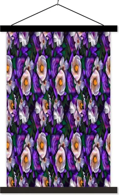 Produktbild von MuchoWow® Textilposter Blumen - Lila - Muster 40x60 cm mit schwarzem Rahmen - Wanddekorationen