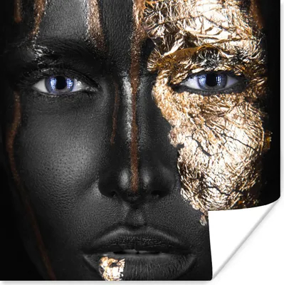 Produktbild von MuchoWow® Poster Frau - Schwarz und Gold 50x50 cm - Wohnzimmerdekoration