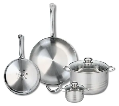 4-teiliges Edelstahl-Topfset, 24+32 cm Pfannen, 12+24 cm Töpfe