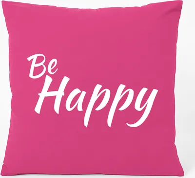 Produktbild von Huuraa Kissen Be Happy Schriftzug 40x40cm mit Füllung Fuchsia Baumwolle Dekokissen Geschenkidee