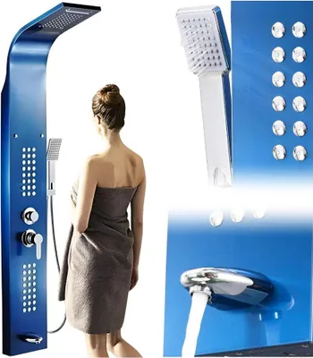 Obrázok produktu pre Sprchový panel s hydromasážou, modrý, proti usadzovaniu vodného kameňa, kúpeľňa