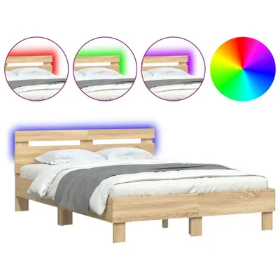 Produktbild von vidaXL Bettgestell mit Kopfteil LED-Beleuchtung Sonoma-Eiche 120x190cm