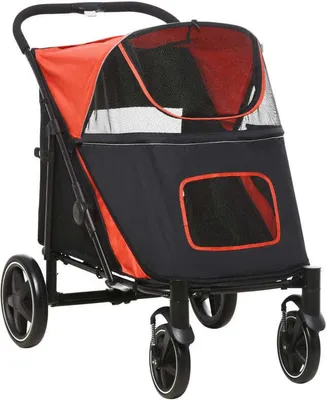 Produktbild von ZAZA Home PawHut Hundewagen zusammenklappbar, Ein-Klick-System, zusammenklappbar, 2 Sicherheitsleinen, Rot + Schwarz,