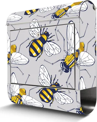 Produktbild von Edelstahl Briefkasten mit Zeitungsfach Fliegen und Bienen großer Design Postkasten rostfrei, A4 Einwurf [BKGE2 10622]