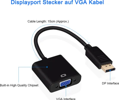 Produktbild von DisplayPort DP Stecker auf VGA Konverter Adapter Kabel Verbinder Für PC Laptop