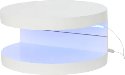 Obrázek produktu pro okwish moderní konferenční stůl válcový příruční stolek s volně otočnou horní deskou, stolek s 16barevným LED páskem, krémově bílý