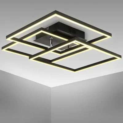 Image de B.K.Licht Plafonnier LED orientable 568x568x95mm carré 40W 4000lm 3000K lumière blanche chaude Noir lampe plafond bureau salon cuisine couloir