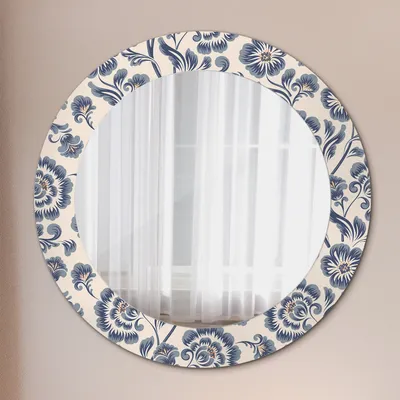 Produktbild von Dekospiegel – Hängespiegel Wandspiegel Spiegel mit Aufdruck – Spiegel – Schlafzimmer - Blume Muster - Runder: Ø60 cm