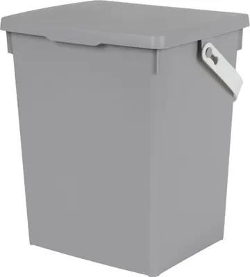 A gray plastic laundry detergent box with a white handle and lid.