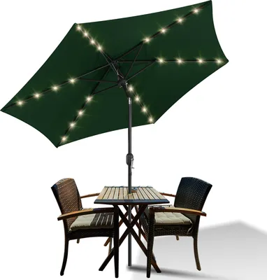 Image de TolleTour Parasol Parapluie 270 cm avec LED solaire, pliable à 30°, protection UV, manivelle - Vert - Parasol de marché à manivelle