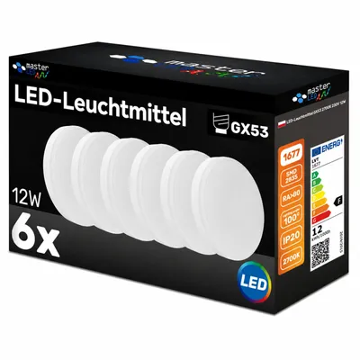 Produktbild von MasterLED LED-Leuchtmittel GX53 12 W 1160 lm 2700 K warmweiß, 230 V, 6er-Set