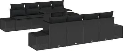 Immagine prodotto di Set divano da giardino vidaXL con cuscini e contenitore, 9 pezzi, nero