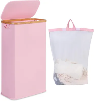 Zdjęcie produktu dla Kosz na pranie 75 L, 41,2 x 27,5 x 66 cm, z workiem, różowy