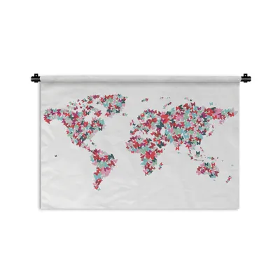 Produktbild von MuchoWow® Wandteppich Wandbehang Weltkarte - Farben - Schmetterlinge - Kinder - Jungen - Mädchen 90x60 cm Tapisserie Dekoration Wandtuch - Wandskulpturen - Bildteppich