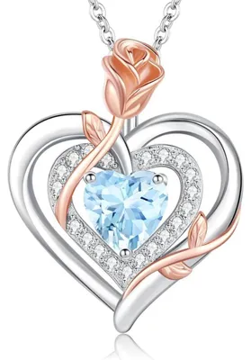 Productafbeelding van Halsketting dames, dubbel hart, roos, bloem, 925 sterling zilver, geboortesteen, sieraden, cadeau