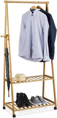 Image de Portant à vêtements en bambou sur roulettes grand