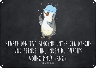 Produktbild von Mr. & Mrs. Panda Schild Pinguin Duschen DIN A5 - Kreidetafel - Geschenk, Türschild, tafel, Lebensmotto, Duschkonzert, Pinguine, Tanzen, Blechschild, Wandbild, Singen