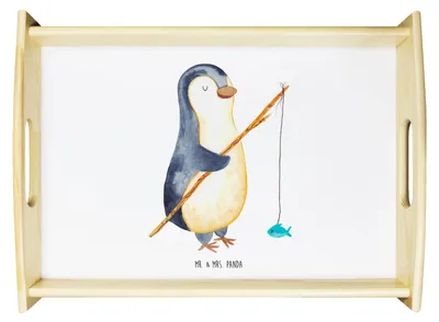 Produktbild von Mr. & Mrs. Panda Sofa Tablett Pinguin Angler - Weiß - Geschenk, Urlaub, Fischer, zum servieren, sofatablett, Angel, Servier, für bett, Angelurlaub, holz, Hobby