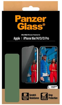 Productafbeelding van PanzerGlass Privacy Ultra-Wide Fit Anti-Bacterial Screenprotector incl. applicator voor de Apple iPhone 17e / 16e / 14 / 13 / 13 Pro