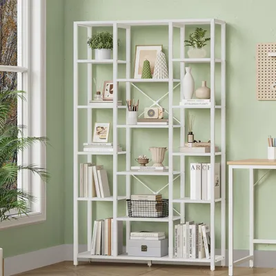 Immagine prodotto di Libreria a colonna, 6 ripiani, 15 vani portaoggetti, regolabile, bianca, 30 x 100 x 170 cm