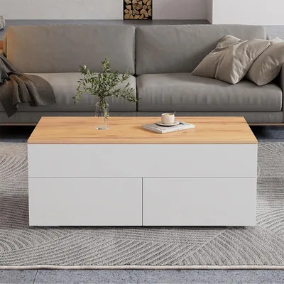 Produktbild von Couchtisch mit Verstecktem Stauraum Sofatisch Multifunktionstisch Beistelltisch Wohnzimmertisch 100*50*40cm Weiß+Holzfarbe