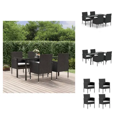 Produktbild von vidaXL 5-tlg. Garten-Essgruppe mit Kissen Schwarz Poly Rattan -  Gartenmöbel-Sets