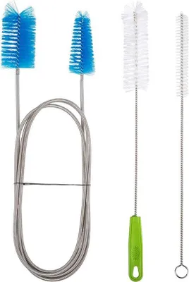 Image de Brosse flexible à double extrémité, 170 cm, avec deux brosses de nettoyage de 25 cm, pour aquariums, tuyaux, tubes en verre, douche, évacuation, cuisine, en acier inoxydable