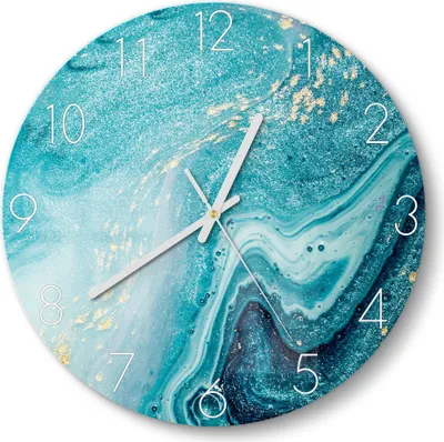 Produktbild von DEQORI Glasuhr Ø30 cm Zahlen 'Meer aus Marmor' Wanduhr Glas Uhr Design leise